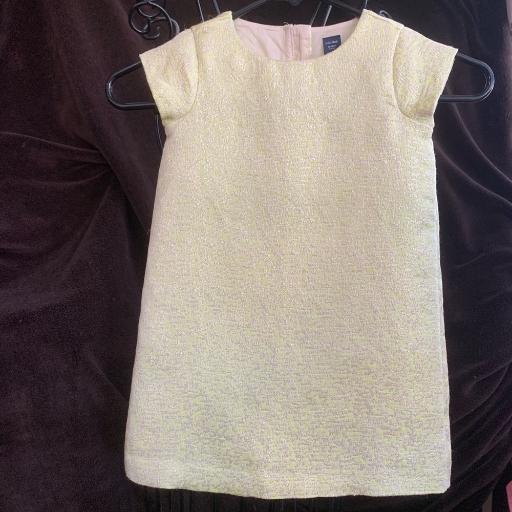 GAP Sparkling Dress Cap Sleeve Lined Shift Chartreuse and Silver Button Back